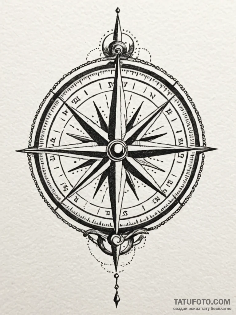 Pirate compass spinning wildly, concept art f... - эскиз тату (№1751956489_0, 08.07.2025 06:34) — Tatufoto.com
