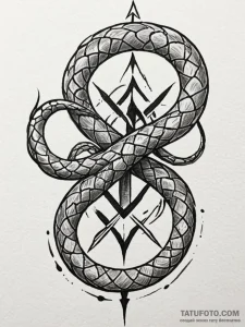 Ashen serpent with rune marks, artistic tatto... - эскиз тату (№1751957163_0, 08.07.2025 06:46) — Tatufoto.com