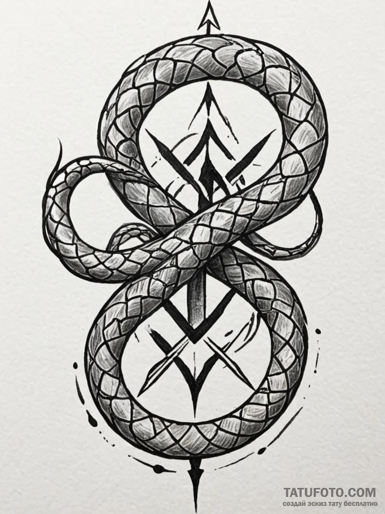 Ashen serpent with rune marks, artistic tatto... - эскиз тату (№1751957163_0, 08.07.2025 06:46) — Tatufoto.com