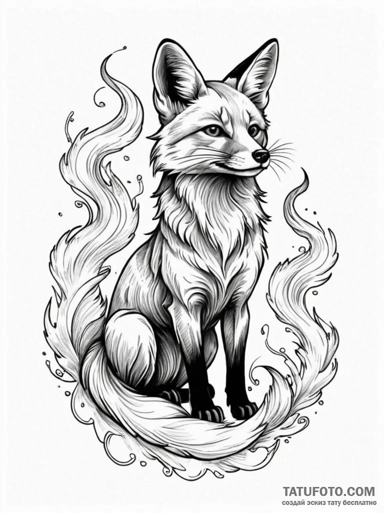 A fox made of swirling smoke, artistic tattoo... - эскиз тату (№1751957332_0, 08.07.2025 06:48) — Tatufoto.com