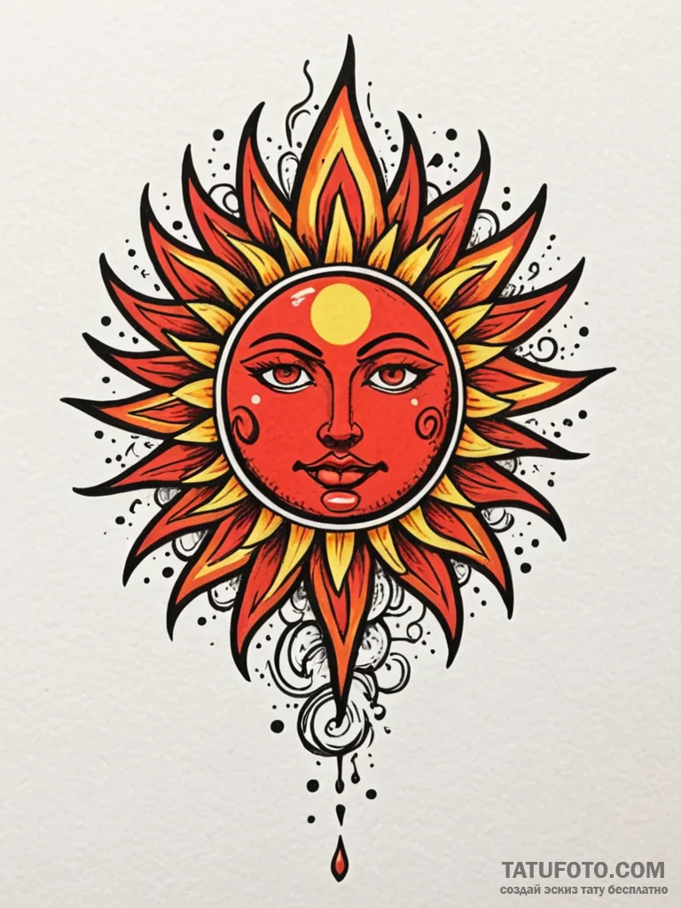 A powerful blazing sun, intense,, tattoo draw... - эскиз тату (№1751957417_0, 08.07.2025 06:50) — Tatufoto.com