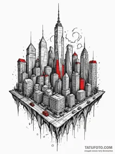 Dystopian city skyline, artistic tattoo sketc... - эскиз тату (№1751957586_0, 08.07.2025 06:53) — Tatufoto.com