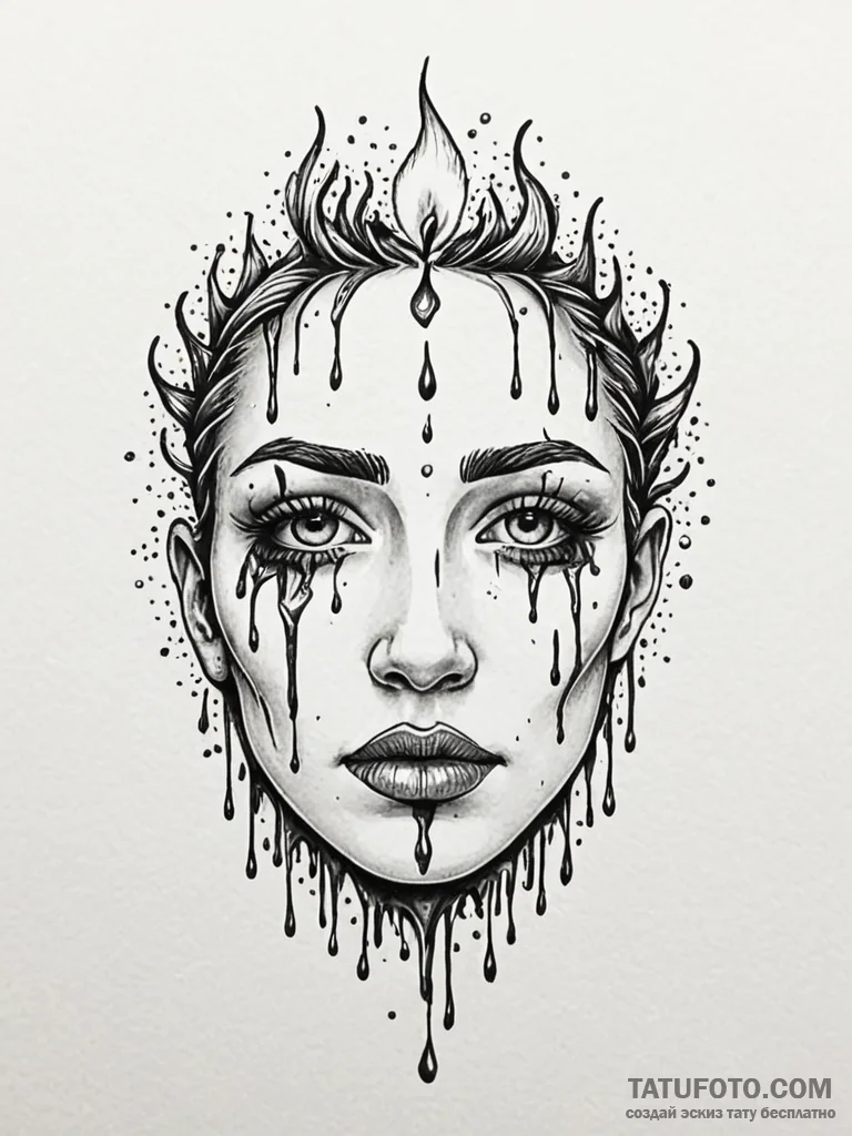 Candle wax forming weeping face, tattoo sketc... - эскиз тату (№1751957925_0, 08.07.2025 06:58) — Tatufoto.com