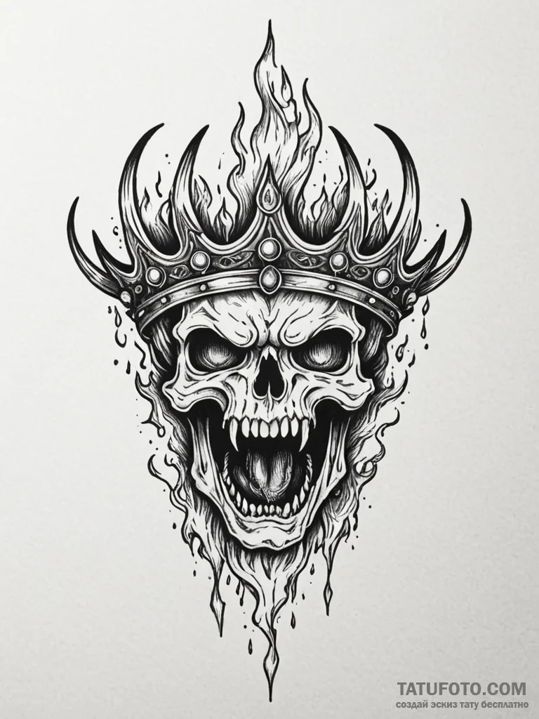 Engraved flame devouring crown, tattoo drawin... - эскиз тату (№1751958009_0, 08.07.2025 07:00) — Tatufoto.com