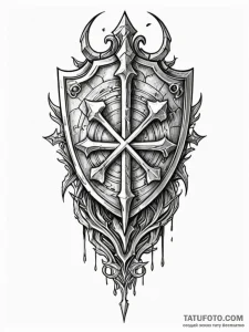 Silver shield cracked with runes, tattoo line... - эскиз тату (№1751958262_0, 08.07.2025 07:04) — Tatufoto.com