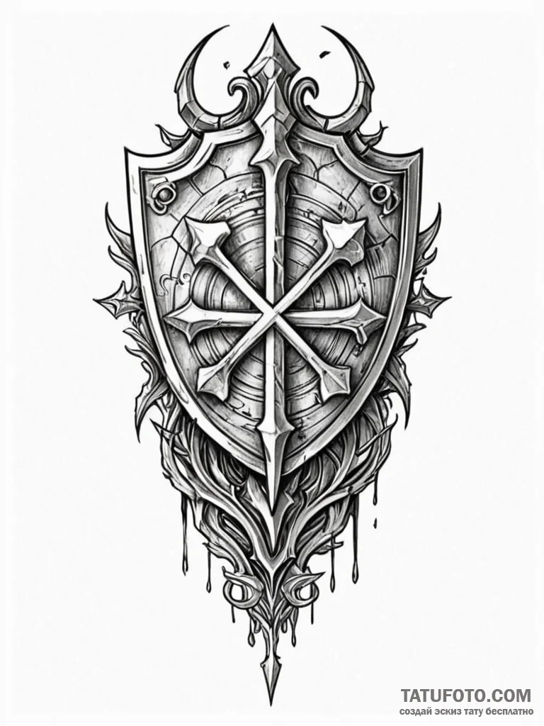 Silver shield cracked with runes, tattoo line... - эскиз тату (№1751958262_0, 08.07.2025 07:04) — Tatufoto.com