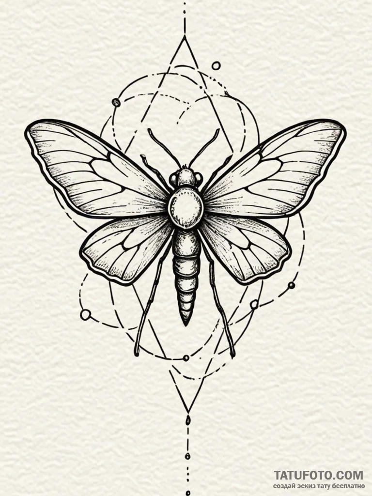 Atomic moth in shattered space, tattoo line a... - эскиз тату (№1751958934_0, 08.07.2025 07:15) — Tatufoto.com