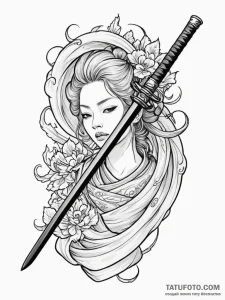 Katana resting on ancient scroll, concept art... - эскиз тату (№1751959018_0, 08.07.2025 07:16) — Tatufoto.com