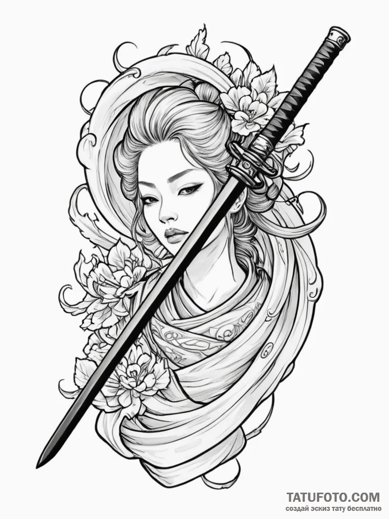 Katana resting on ancient scroll, concept art... - эскиз тату (№1751959018_0, 08.07.2025 07:16) — Tatufoto.com