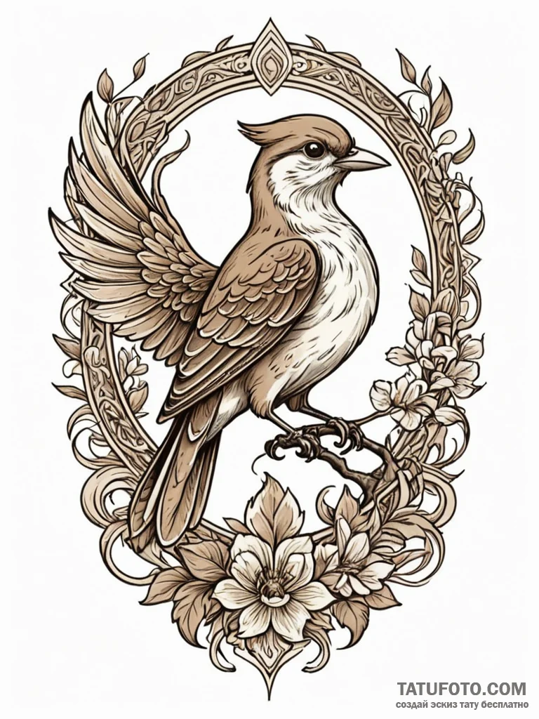 A whimsical bird with a message, carrier,, ta... - эскиз тату (№1751959354_0, 08.07.2025 07:22) — Tatufoto.com