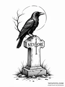 Perched raven on a "nevermore" tombstone, art... - эскиз тату (№1751960240_0, 08.07.2025 07:37) — Tatufoto.com