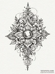 Ghostly crown beneath celestial bloom, tattoo... - эскиз тату (№1751960407_0, 08.07.2025 07:40) — Tatufoto.com