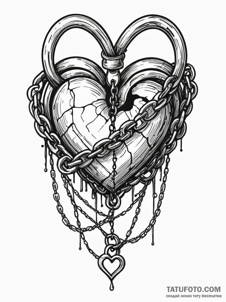 Black heart wrapped in chains, tattoo drawing... - эскиз тату (№1751960744_0, 08.07.2025 07:45) — Tatufoto.com