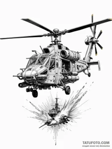Helicopter gunship (e.g., apache) unleashing... - эскиз тату (№1751960829_0, 08.07.2025 07:47) — Tatufoto.com
