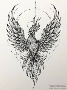 Ashen phoenix with metallic feathers, tattoo... - эскиз тату (№1751960996_0, 08.07.2025 07:49) — Tatufoto.com