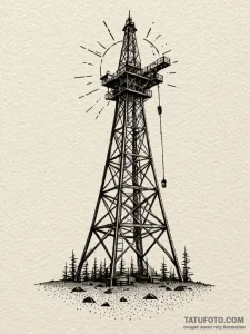Oil derrick, skeletal and stark, against a se... - эскиз тату (№1751961502_0, 08.07.2025 07:58) — Tatufoto.com