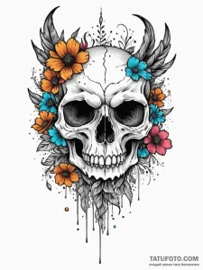Owl skull beneath spectral bloom, concept art... - эскиз тату (№1751961586_0, 08.07.2025 07:59) — Tatufoto.com