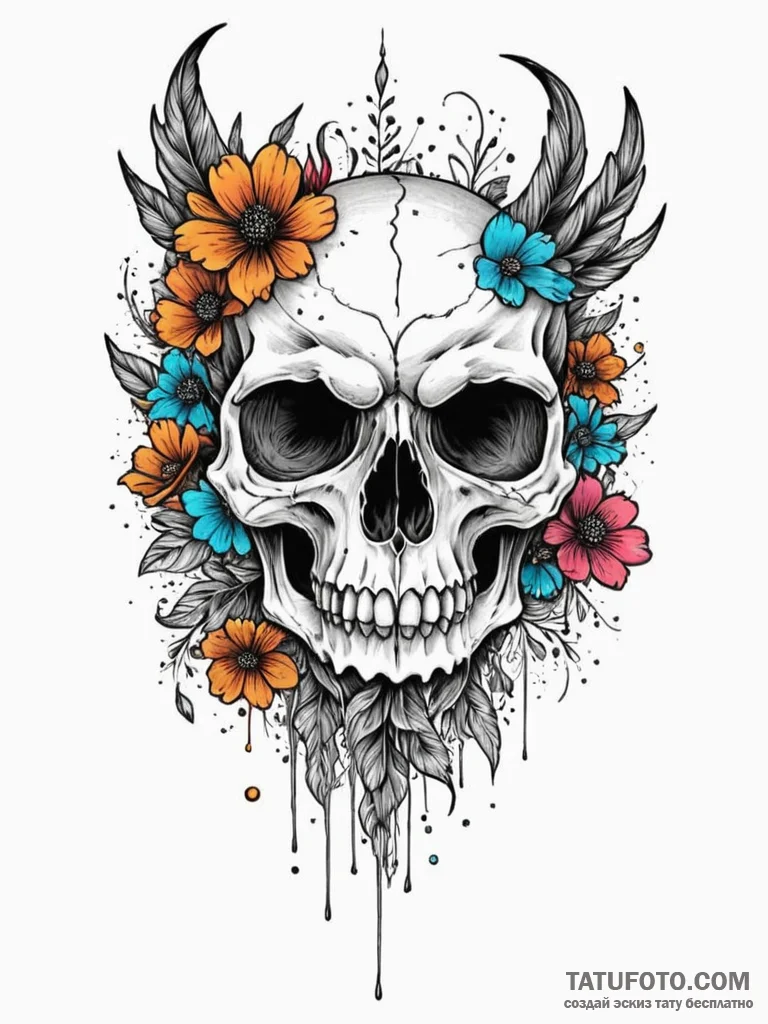 Owl skull beneath spectral bloom, concept art... - эскиз тату (№1751961586_0, 08.07.2025 07:59) — Tatufoto.com