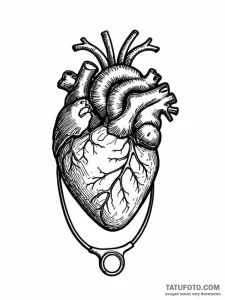 Stethoscope wrapped around an anatomical hear... - эскиз тату (№1751962259_0, 08.07.2025 08:10) — Tatufoto.com