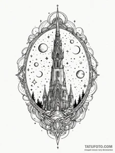 Ivory relic beneath celestial spire, tattoo d... - эскиз тату (№1751962427_0, 08.07.2025 08:13) — Tatufoto.com