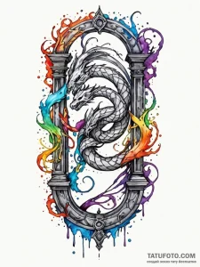 Ghost serpent piercing shattered gate, tattoo... - эскиз тату (№1751962680_0, 08.07.2025 08:18) — Tatufoto.com