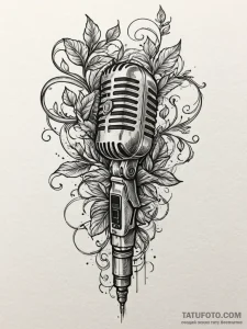 Karaoke microphone sprouting vines, tattoo sk... - эскиз тату (№1751962932_0, 08.07.2025 08:22) — Tatufoto.com