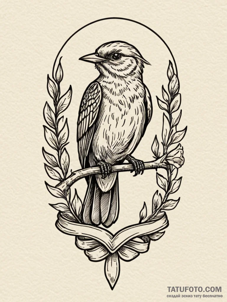 A whimsical bird perched on a finger, connect... - эскиз тату (№1751963184_0, 08.07.2025 08:26) — Tatufoto.com