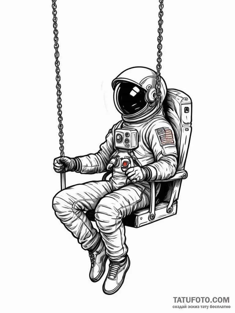 Lonely astronaut sitting on a swing, concept... - эскиз тату (№1751963605_0, 08.07.2025 08:33) — Tatufoto.com