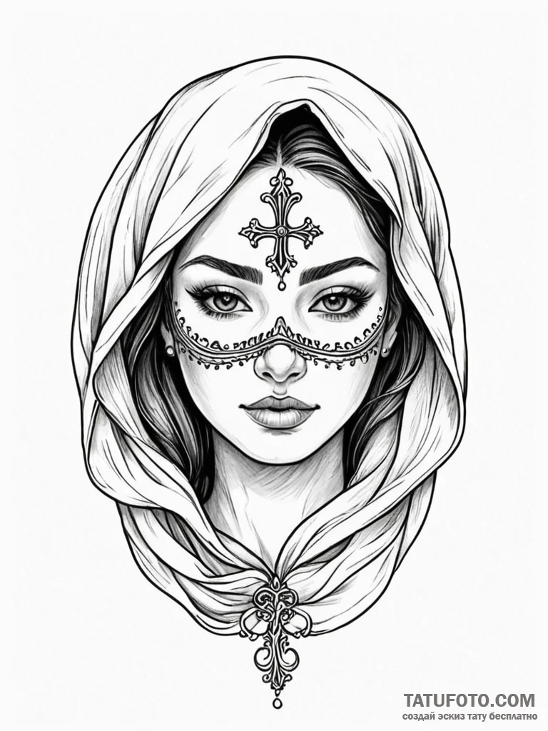 Mask veiled by crescent veil, tattoo sketch d... - эскиз тату (№1751963688_0, 08.07.2025 08:34) — Tatufoto.com