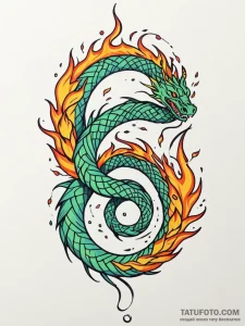 Animated fire serpent in motion, tattoo flash... - эскиз тату (№1751963773_0, 08.07.2025 08:36) — Tatufoto.com