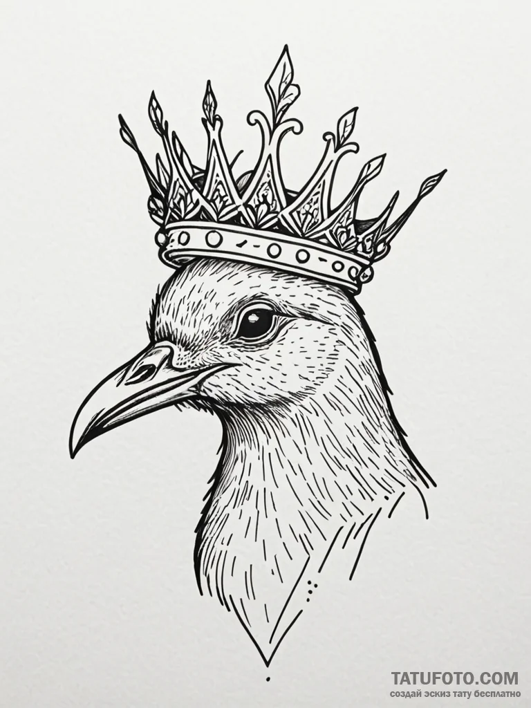 Kiwi bird with bone crown, tattoo sketch desi... - эскиз тату (№1751964111_0, 08.07.2025 08:41) — Tatufoto.com