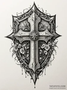 Thorned shield beneath spectral bloom, ink il... - эскиз тату (№1751964195_0, 08.07.2025 08:43) — Tatufoto.com