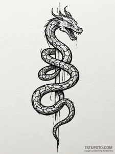 Animated serpent with burning tail, tattoo fl... - эскиз тату (№1751964364_0, 08.07.2025 08:46) — Tatufoto.com