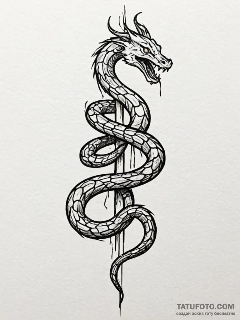 Animated serpent with burning tail, tattoo fl... - эскиз тату (№1751964364_0, 08.07.2025 08:46) — Tatufoto.com