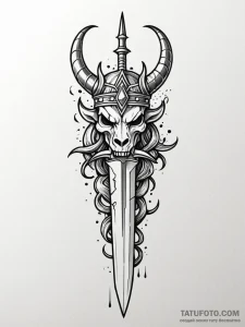 Horned dagger crowned in bone, tattoo drawing... - эскиз тату (№1751964448_0, 08.07.2025 08:47) — Tatufoto.com