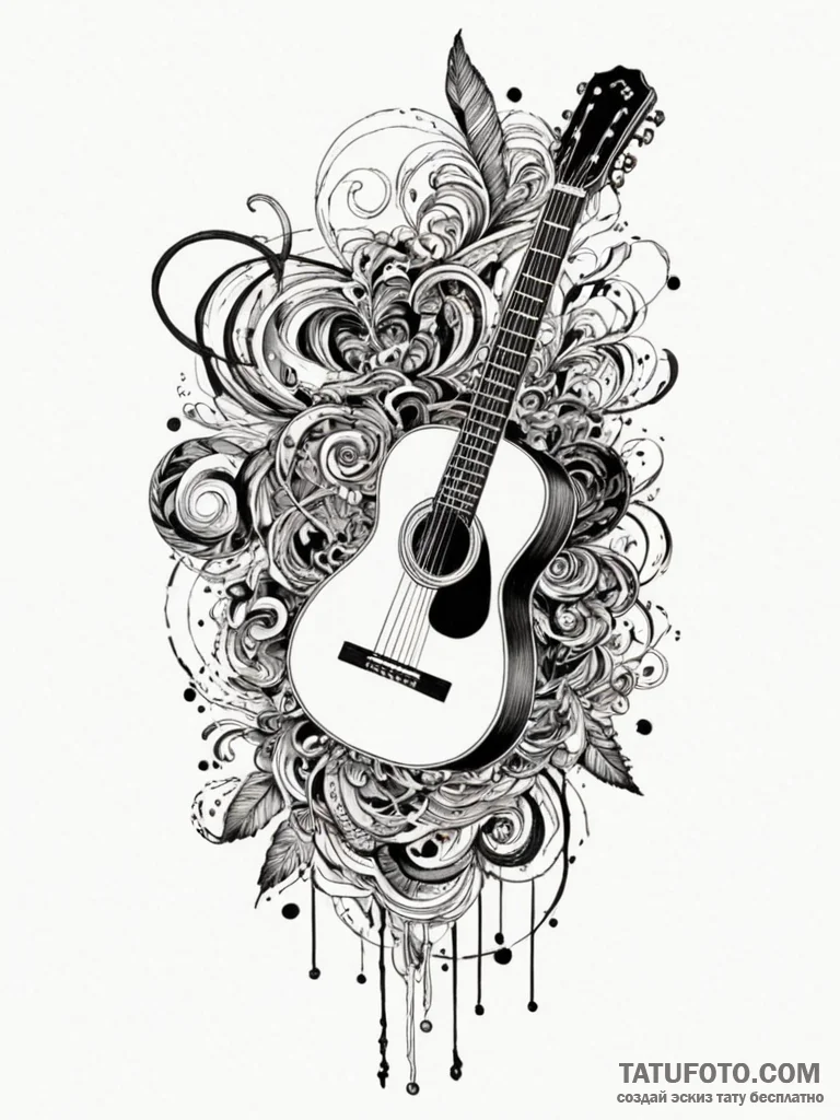 Lute torn by spectral wind, artistic tattoo s... - эскиз тату (№1751965035_0, 08.07.2025 08:57) — Tatufoto.com