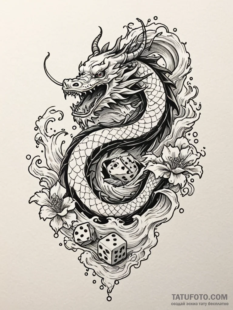 Onyx dice rolling in spectral pool, tattoo li... - эскиз тату (№1751965119_0, 08.07.2025 08:58) — Tatufoto.com
