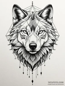 Geometric wolf head composed of sharp, black... - эскиз тату (№1751965203_0, 08.07.2025 09:00) — Tatufoto.com