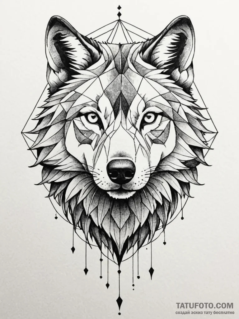 Geometric wolf head composed of sharp, black... - эскиз тату (№1751965203_0, 08.07.2025 09:00) — Tatufoto.com
