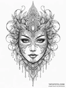Mask veiled in spectral mist, artistic tattoo... - эскиз тату (№1751965709_0, 08.07.2025 09:08) — Tatufoto.com