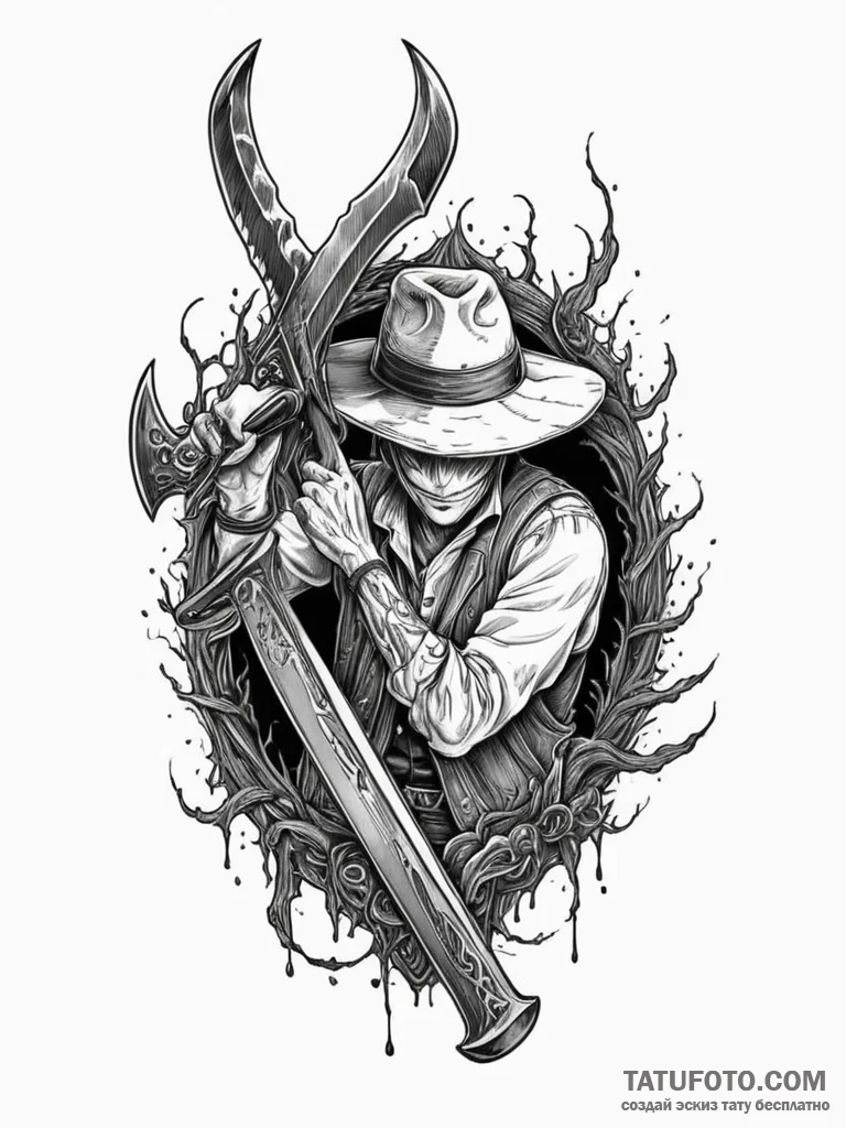 The saw cleaver from bloodborne, artistic tat... - эскиз тату (№1751966129_0, 08.07.2025 09:15) — Tatufoto.com