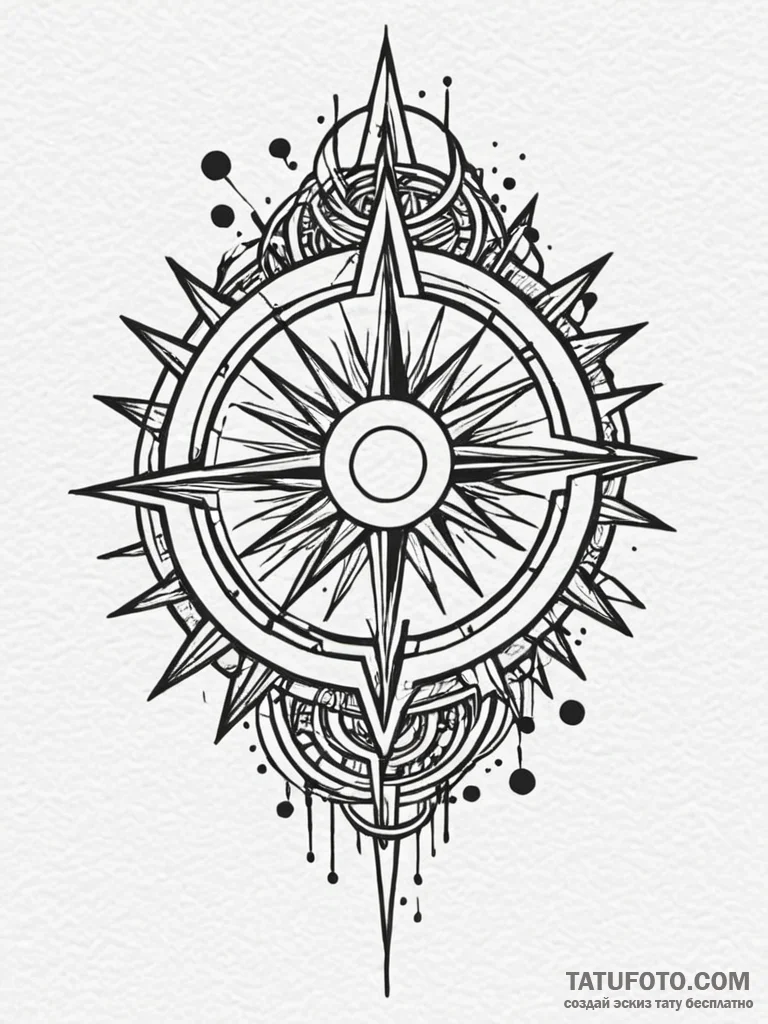 Rising sun behind fractured sigil, tattoo fla... - эскиз тату (№1751966214_0, 08.07.2025 09:16) — Tatufoto.com