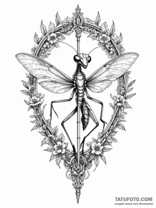 Mantis perched on bone blade, concept art for... - эскиз тату (№1751966760_0, 08.07.2025 09:26) — Tatufoto.com