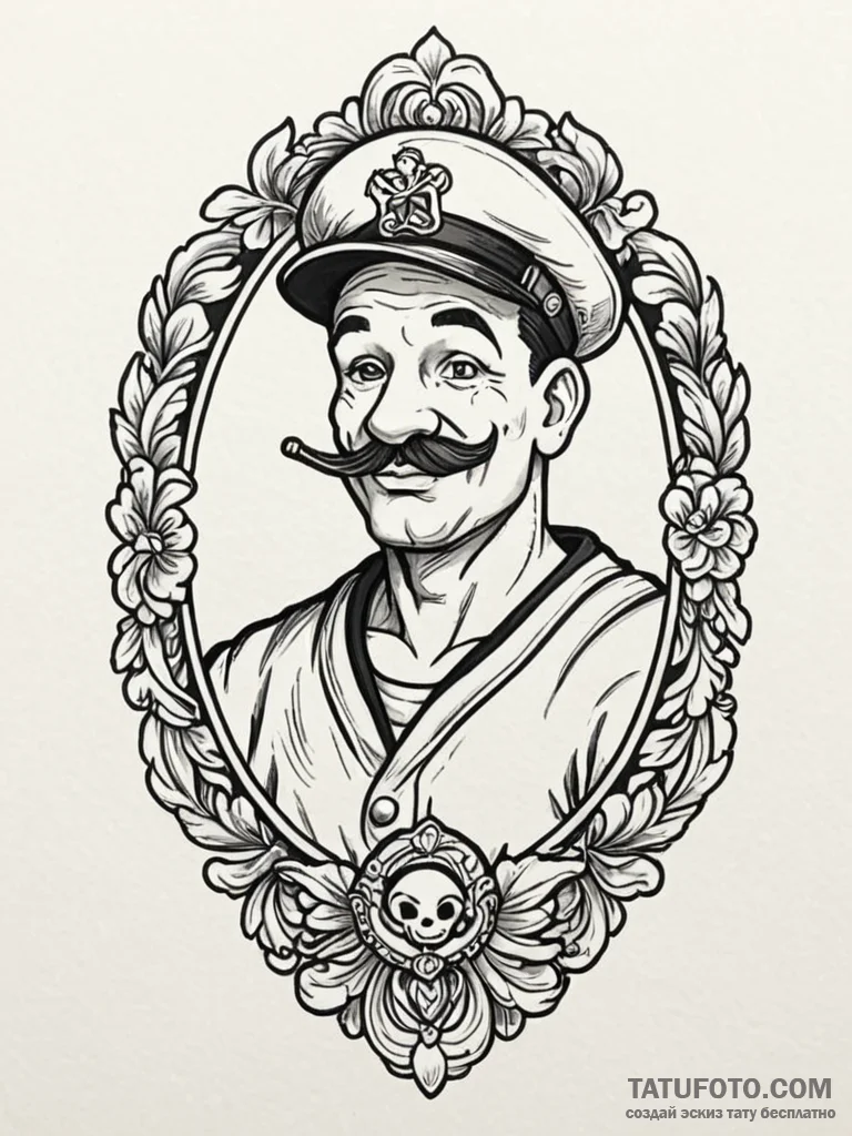 Popeye the sailor, ink illustration for tatto... - эскиз тату (№1751966927_0, 08.07.2025 09:28) — Tatufoto.com