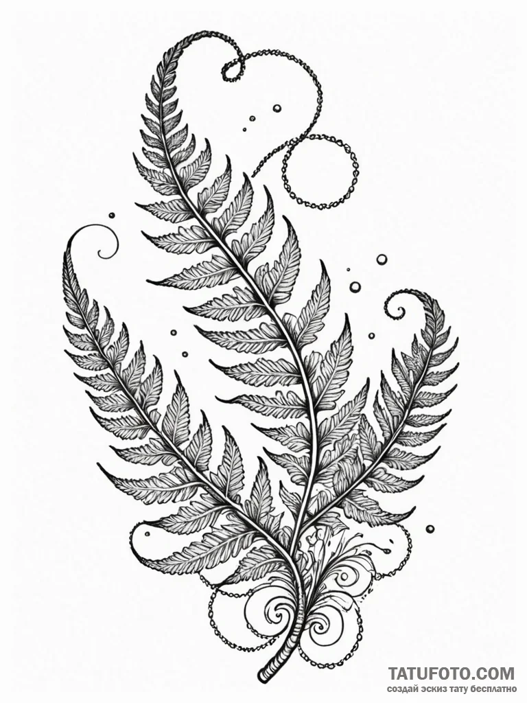 Fern frond unfurling to reveal a tiny galaxy,... - эскиз тату (№1751967094_0, 08.07.2025 09:31) — Tatufoto.com
