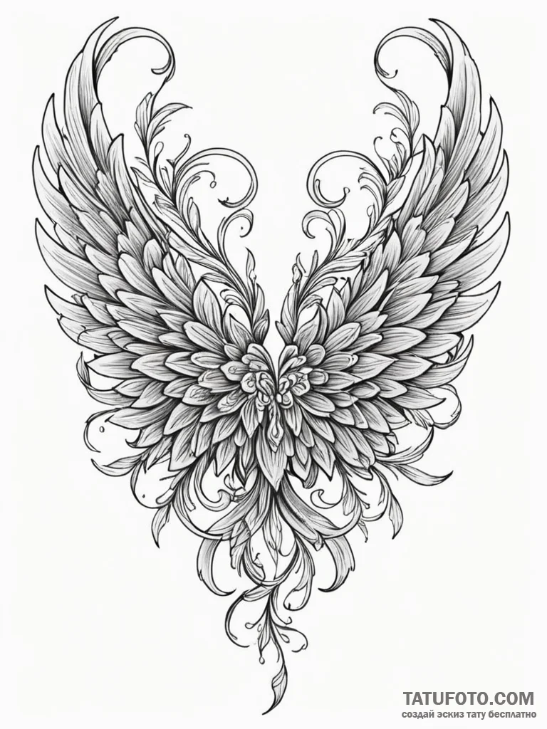 Frosted wings entwining spectral bloom, tatto... - эскиз тату (№1751967683_0, 08.07.2025 09:41) — Tatufoto.com