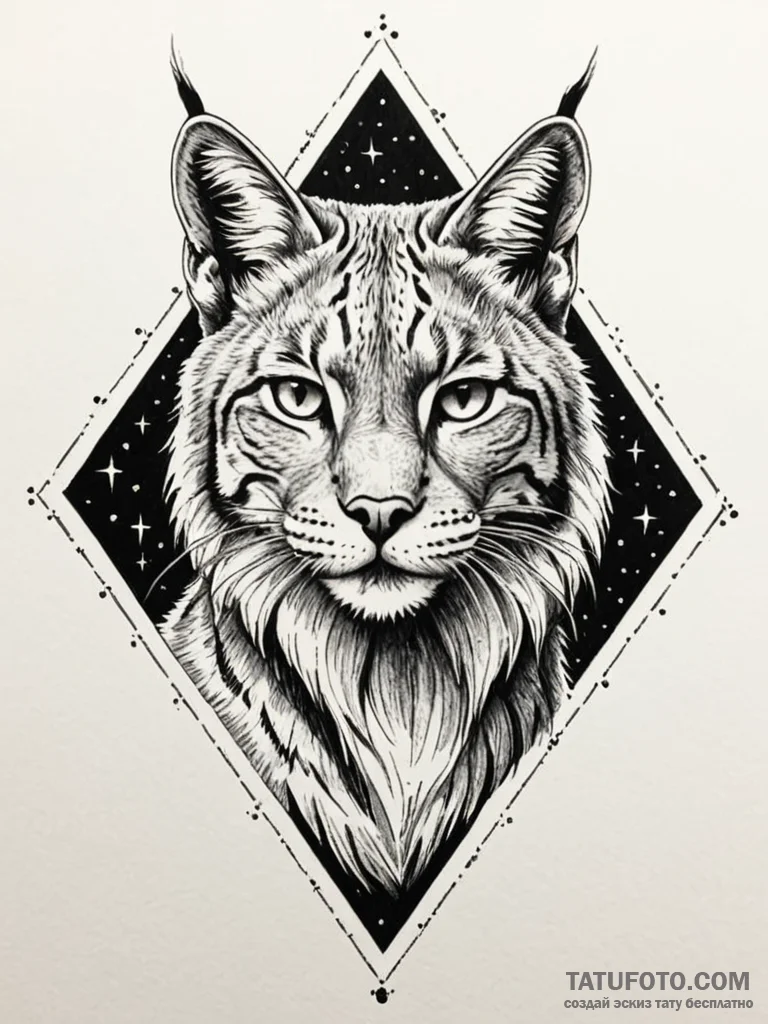 Lynx eyes beneath starlit sky, ink illustrati... - эскиз тату (№1751967853_0, 08.07.2025 09:44) — Tatufoto.com