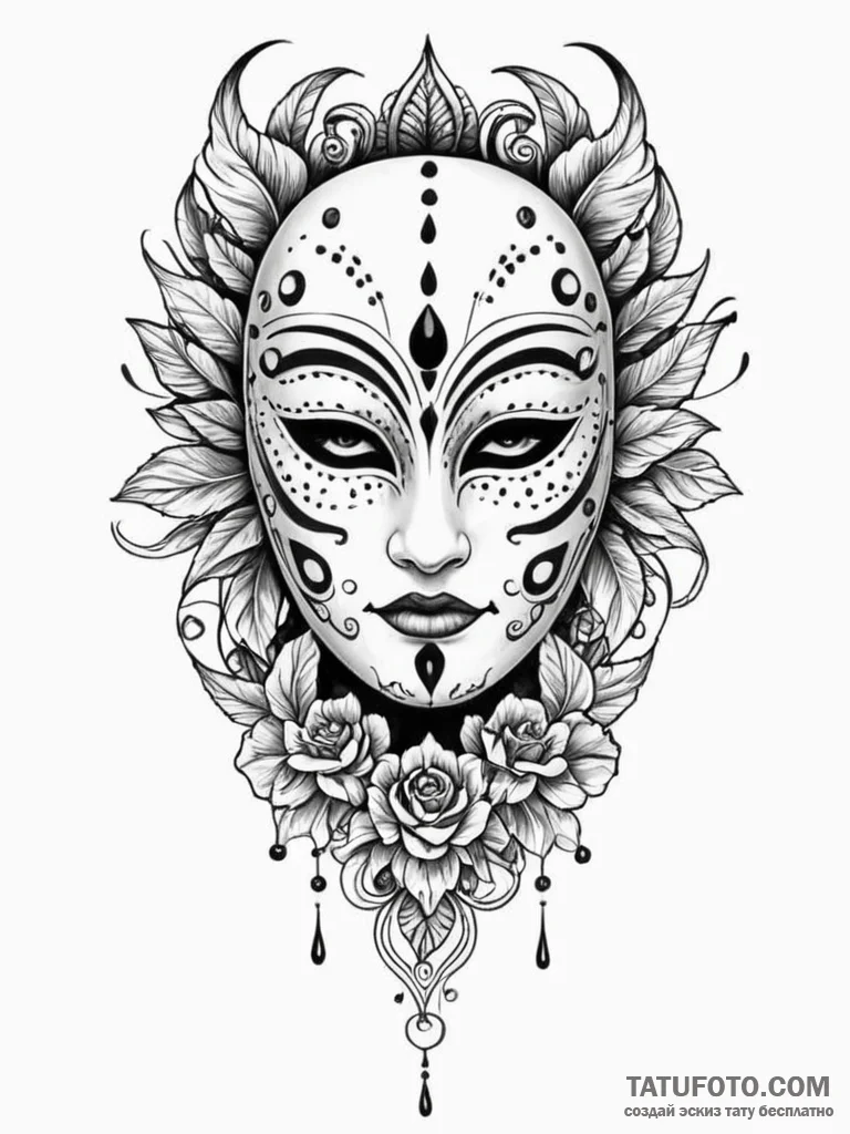 Ivory mask within ritual circle, tattoo sketc... - эскиз тату (№1751968106_0, 08.07.2025 09:48) — Tatufoto.com