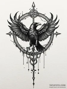 Bone raven clutching sigil, tattoo line art,... - эскиз тату (№1751968190_0, 08.07.2025 09:49) — Tatufoto.com