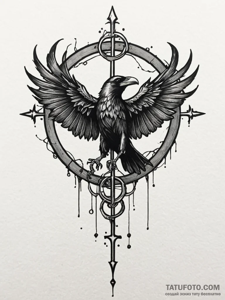 Bone raven clutching sigil, tattoo line art,... - эскиз тату (№1751968190_0, 08.07.2025 09:49) — Tatufoto.com